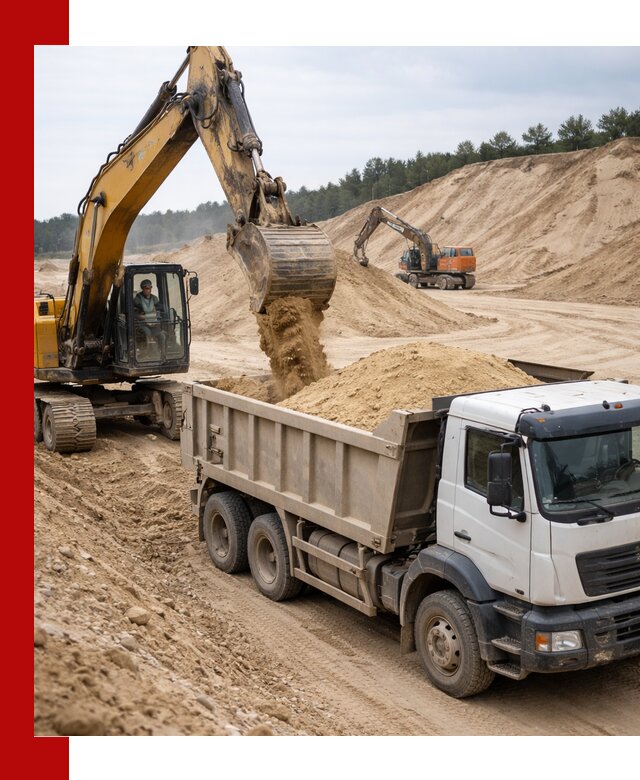 Доставка карьерного песка с самосвалами и разгрузкой в Карталах