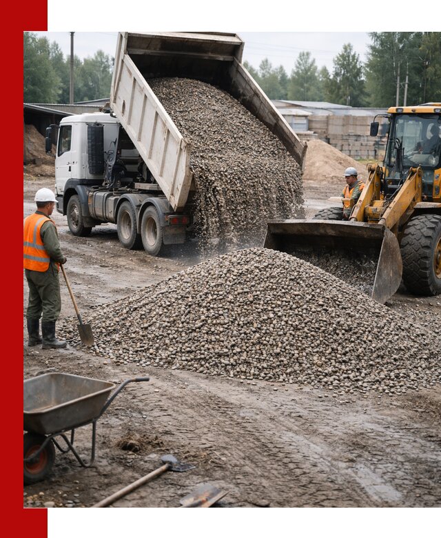 Мытый гравий с доставкой в Карталах от карьера до участка