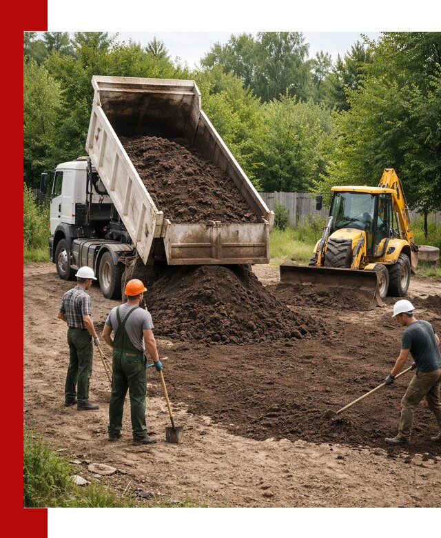 Доставка и укладка грунта для выравнивания участка в Карталах