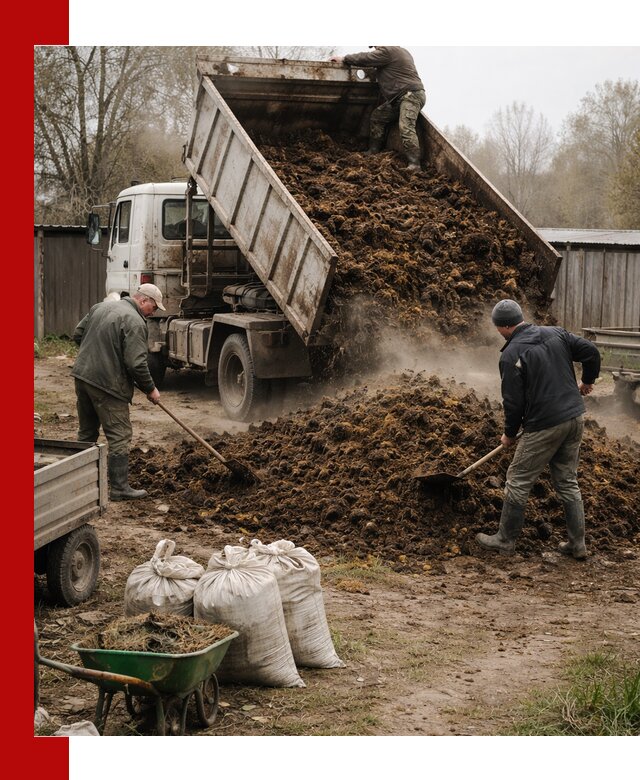 Доставка коровьего навоза самосвалом в Карталах