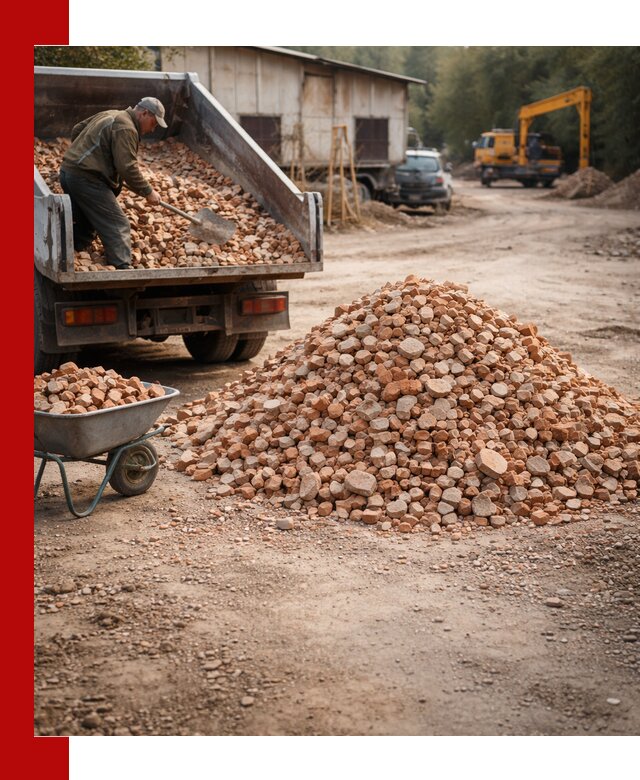 Доставка и подушка из боя кирпича с разгрузкой в Карталах