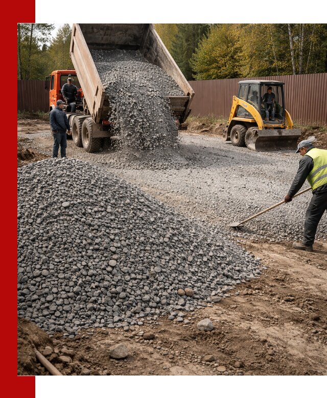 Отсыпка участка щебнем с доставкой и уплотнением в Карталах